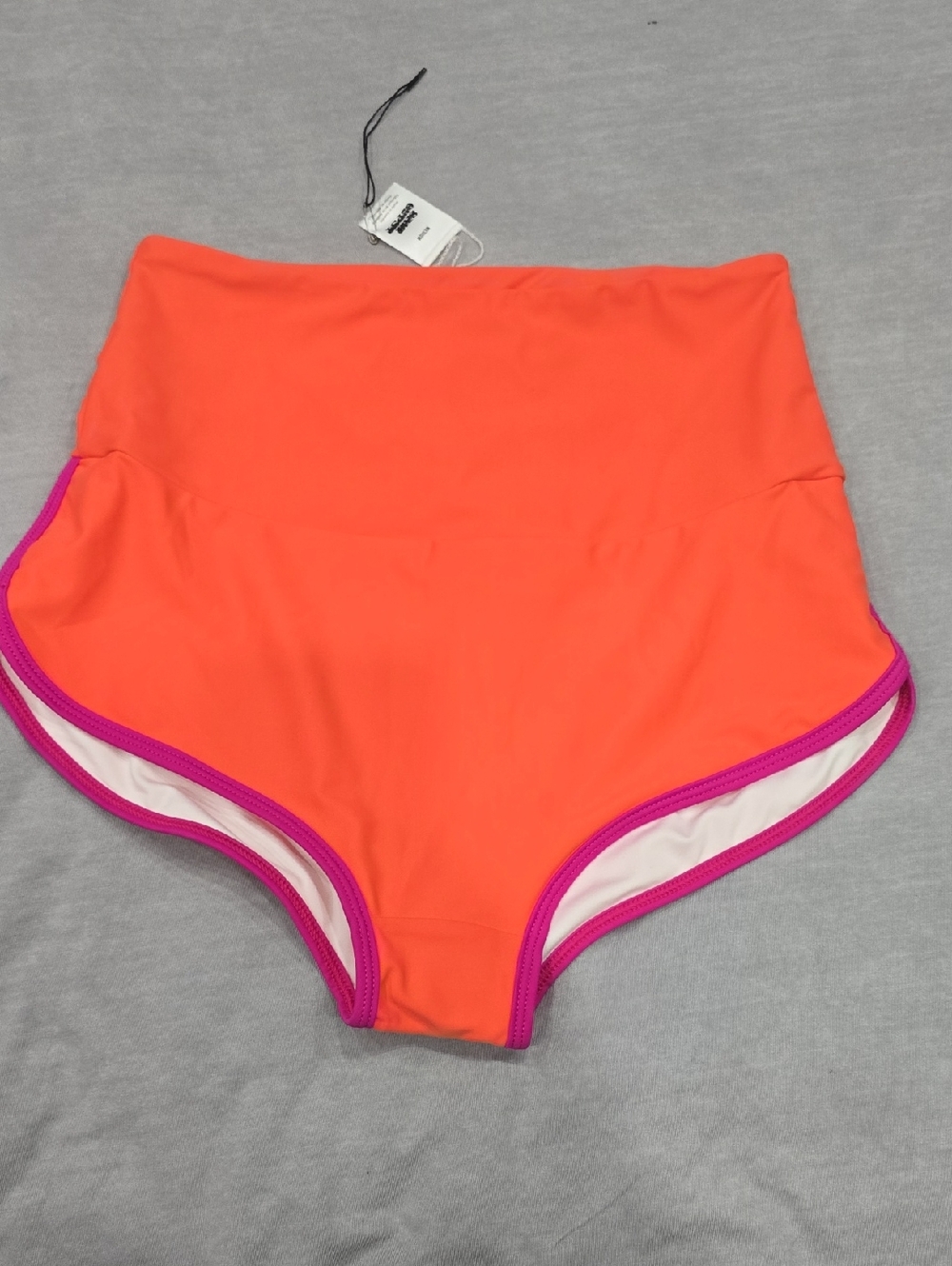 High-Waist Neon Orange Swim Bottoms with Hot Pink Trim